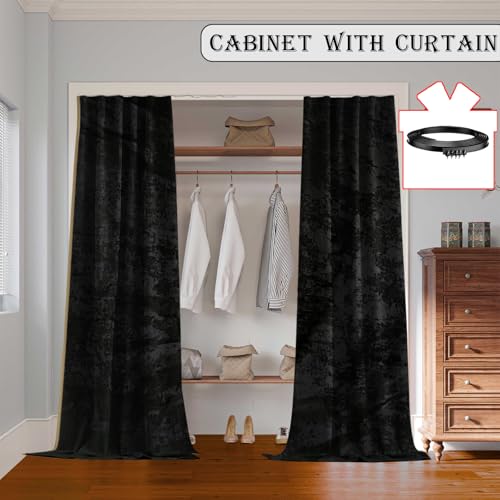 Image of Room Divider Curtains with Ceiling Track, 100% Blackout Heavy Ceiling Curtains Noise Reduction Privacy Curtain Track System Kits, 8.3 ft Wide x 9 ft Tall, Black, 1 Panel