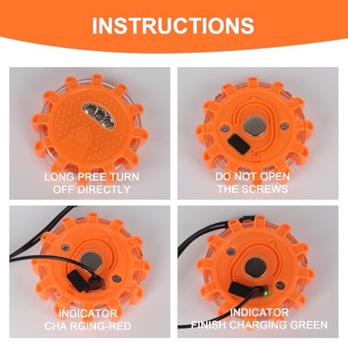 Yuanjoy 6 Stück Wiederaufladbar Warnleuchten, LED Straßen Fackeln Sicherheit Blinkende, mit Magnetfuß und Haken, 9 Lichtmodi für die Sicherheit im Straßenverkehr, für Autos, LKWs, Boote