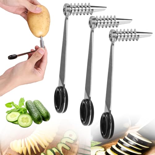 3pcs Spiral Cutter Knives, Stainless Steel Durable Manual Spiral Screw Slicer Practical Kitchen Gadgets Suitable for Fruits Potatoes Cucumbers Carrots