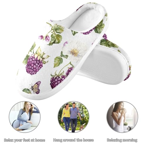 JUNZAN Fresh Dewberry Fruit White Women Cotton Slippers Warm Memory Foam Foam Slippers for Hotel Funny Presents 6-73