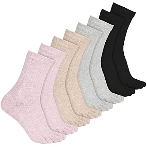 Bencailor 4 Pair Women Five Toe Socks Cotton Toe Socks Athletic Running Long Split Toe Women's Cotton Crew Ankle Socks Cover