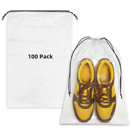 100 Pack Clear Shoe Bags for Travel, 12