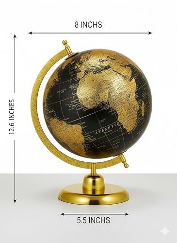 Image of 8 Inch Decorative Antique World Globe with Metal Stand - Vintage Desk Globe for Office & Study
