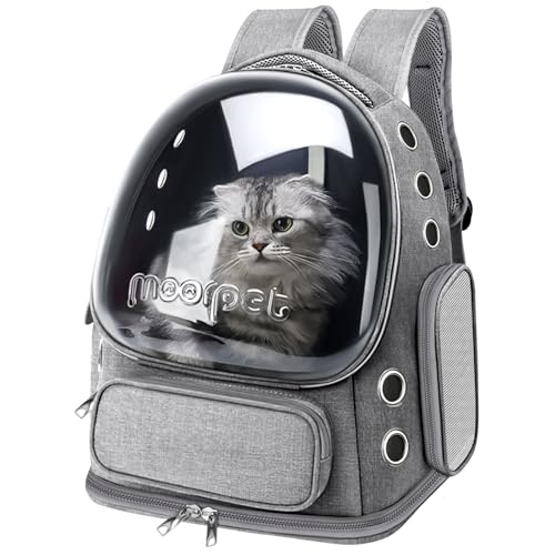 Cat Backpack Carrier, Breathable Cat Bubble Backpack Large Space Cat Carrier Backpack for Kitty Small Dog, Foldable Airline Approved Cats Backpack, Transparent Pet Travel Carrier Up to 20 lbs (Grey)