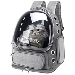 Cat Backpack Carrier, Breathable Cat Bubble Backpack Large Space Cat Carrier Backpack for Kitty Small Dog, Foldable Airline Approved Cats Backpack, Transparent Pet Travel Backpack Up to 20 lbs (Grey)
