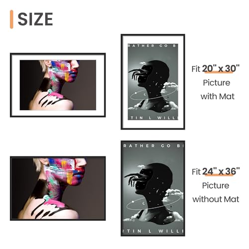 Image of upsimples 24x36 Poster Frame, Display Pictures 20x30 with Mat or 24 x 36 Without, Wall Hanging Picture Frames, Black, 1 Pack