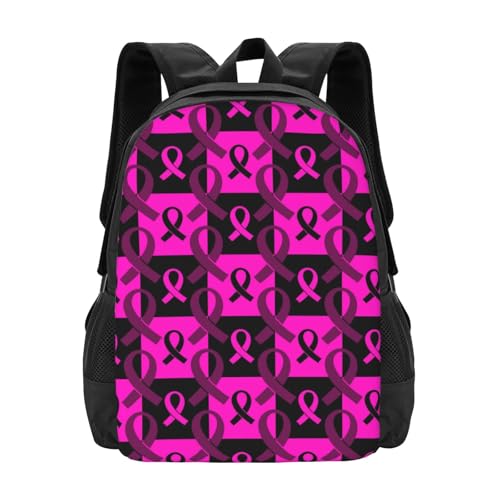 Breast Cancer Awareness Pink Ribbon Backbags Large Adjustable Backpack Lightweight Daypack for Men Women 16.5 Inches