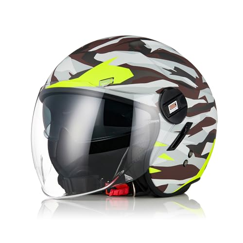 ORIGINE Casco Jet Moto Casco Aperto Scooter con Doppia Visiera Omologato ECE2206 (SWAT MATT BLACK,M)