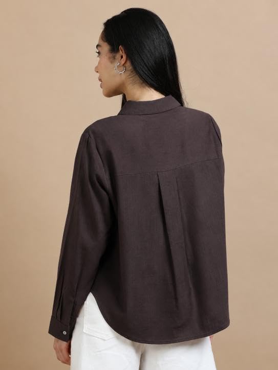 Image of Glam & Chique Women's Relaxed Fit Spread Collar Solid Casual Shirt S-2XL