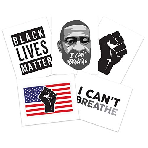 Black Lives Matter Temporary Tattoo Multi-Pack (15 Pack) | Raised Fist - George Floyd - I Can't Breathe - American Flag | Skin Safe | MADE IN THE USA| Removable