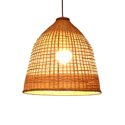 Lámpara colgante de bambú con altura regulable y diseño zen para iluminación de comedor