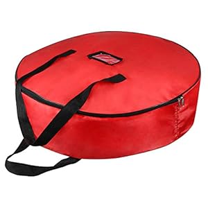 25″ Christmas Wreath Storage Bag – Christmas Large Wreath Storage Container Cover – Heavy Duty Reinforced Wide Handle and Double Sleek Zipper – Protect Your Christmas Garland Party Decorations- Red