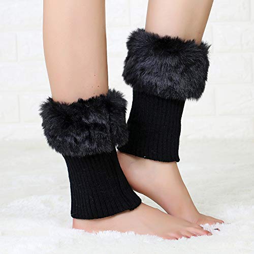 Image of Women Winter Faux Fur Boot Cuff Crochet Knit Boots Socks Short Leg Warmers