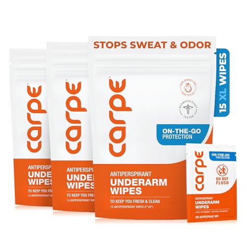 Carpe On-the-Go Antiperspirant Underarm Wipes (Pack of 3 Boxes) for Sweat Blocking Deodorizing and Cleansing When Youre On the Move - 45 Residue Free Individually Wrapped Wipes