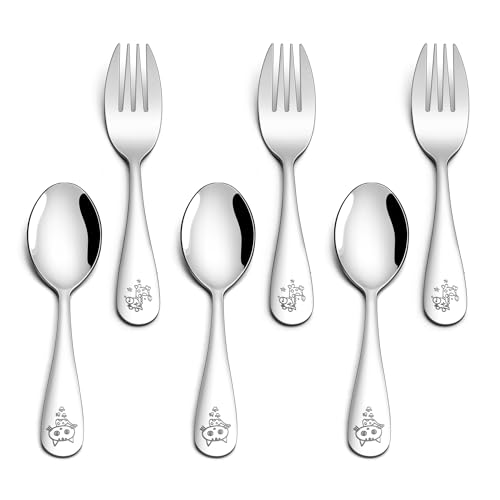 E-far Toddler Utensils, 6-Piece Stainless Steel Little Kid Silverware Set, Metal Small Forks and Spoons Flatware for Self-Feeding, Children Safe & Rounded Edges, Non-toxic & Dishwasher Safe