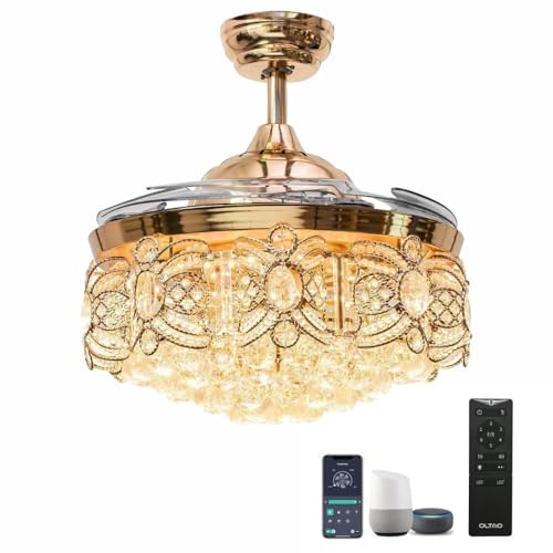 Image of oltao Ember Smart Chandelier Ceiling Fan with BLDC Motor, Dimmable 3 Colour LED Light, Alexa & Google Home Compatible, Remote & App Control