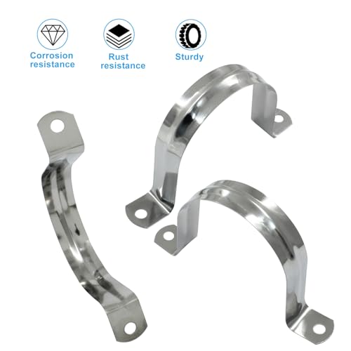 Image of 10 Pack M63 Rigid Pipe Strap, 2-1 /2 Inch, Silver | Stainless Steel, Two Hole Cable Strap, U Bracket Conduit Clamp, For Fixing Tube, Cable, Pipe, 63 mm