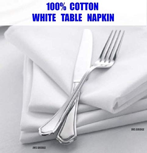 JMS Bridge - Juego de servilletas de algodón Hechas a Mano (50 x 50 cm), Color Blanco, Lino 100% algodón algodón, Blanco, 20" x 20" / 50cm x 50cm