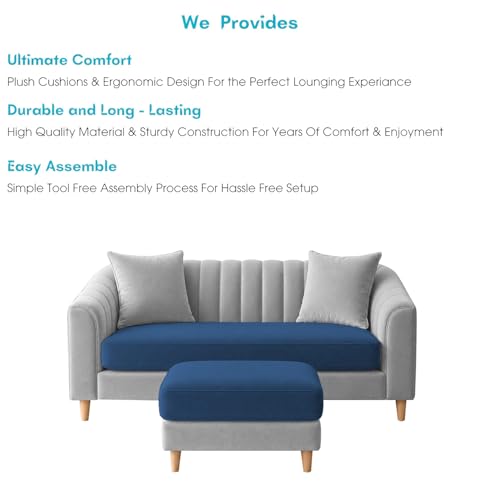 Image of Doraldo 2 Seater Sofa Set with Ottoman for Living Room (Blue Grey) Premium Fabric Sofa