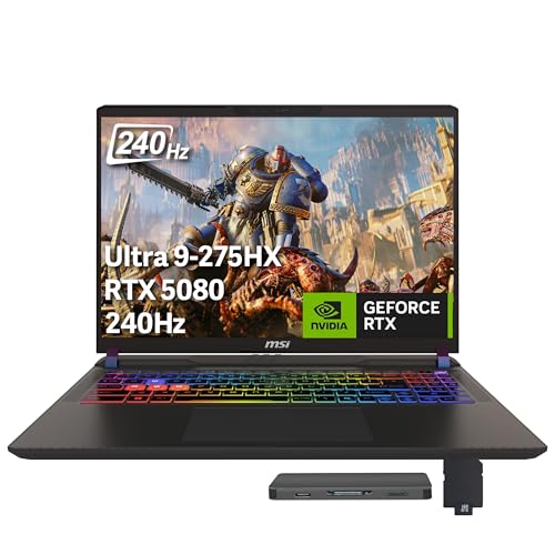 Image of msi Vector 16 HX AI 16 inch QHD+ 240Hz Gaming Laptop, Intel Ultra 9 275HX, GeForce RTX 5080 16GB GDDR7, 32GB DDR5, 2TB Storage (1TB SSD+1TB Docking Station), RGB Backlit Keyboard, Windows 11, Gray