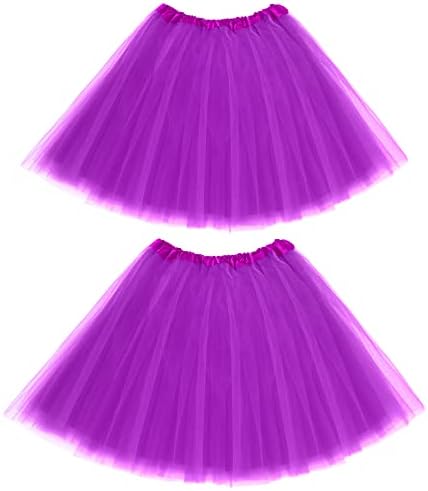 Geyoga 2 Pack Tutu Skirt Elastic Lady Teen Adult Tutu Tulle Tutu Skirt Short Ladies Tutu Skirts 80's Tutu 3/4 Layered Tulle Tutu Skirt (Dark Purple,4 Layer)