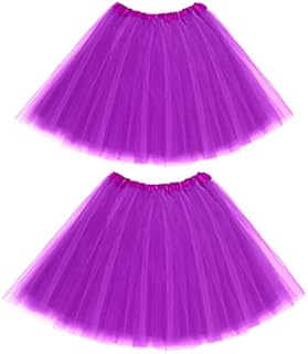 Geyoga 2 Pack Tutu Skirt Elastic Lady Teen Adult Tutu Tulle Tutu Skirt Short Ladies Tutu Skirts 80's Tutu 3/4 Layered Tulle Tutu Skirt (Dark Purple,4 Layer)