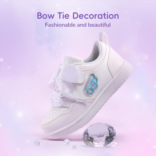 Balabala Little Girls Sneakers with Cute Bow Tie, Toddler Lightweight Comfortable Hook and Loop Casual Shoes2