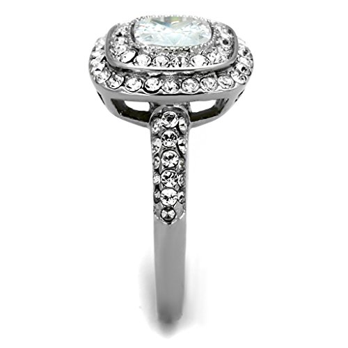Marimor Jewelry 2.55 Carat Halo Cushion Cut Zirconia Stainless Steel Engagement Ring Women's Size 5-104