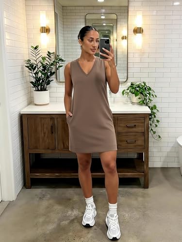 Image of ODODOS Modal Soft V-Neck Tank Dress for Women Sleeveless Sundress Casual Relaxed Summer Dress with Pocket