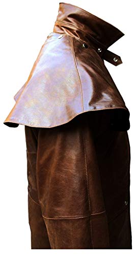 Mens Black & Brown Leather Long Coat Duster Riding Hunting Steampunk Trench Matrix Coats3