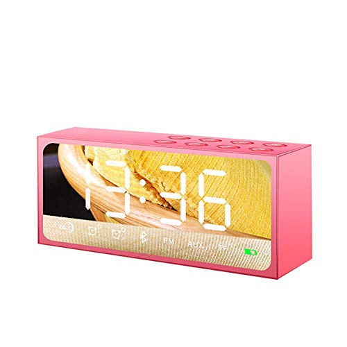LED Wecker, Spiegel Großbild Digitalanzeige Tragbare Bluetooth-Lautsprecher Desktop-Uhr, Schwarz