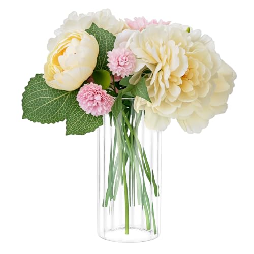 QWORK® 20cm x 9cm Vase Cylindrique en Verre Souffléà la Main pour Fleurs, Décoration Intérieure et Occasions Spéciales – Image 6