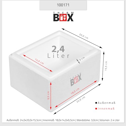 THERM-BOX Styroporbox 2W Innen: 18x14x9cm Wand 3cm Volumen 2,39L Isolierbox Thermobox Kühlbox Warmhaltebox Wiederverwendbar