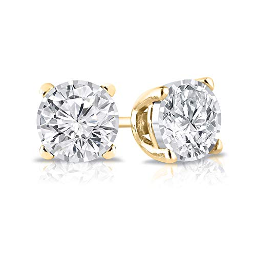 1/4 Carat Lab Grown Diamond Round Stud Earrings In 14K White Gold (G-H, Si2-I1, Cttw) Bezel-Set Push Back By Diamond Wish #TOP13