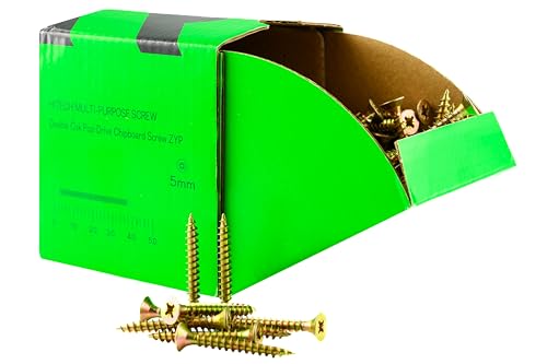 RIKA MPSR025 5.0 x 40mm YZP Hitech Multi-Purpose Screw 200pk For Hardwood Softwood Chipboard MDF Plastic PVCU Thin Sheet Metal & More Corrosion Resistant Double Countersunk