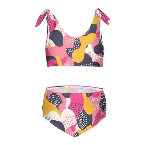 Black Polka Dots on Pink Background Girl 2 Pieces Kids Bikini Set Quick-Dry Swimsuit Swimming Suits Cute Shoulder Strap