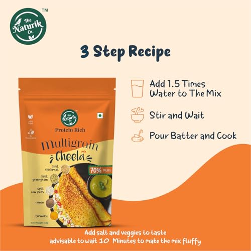 Image of Multigrain Cheela Mix 480g (40g X Pack of 12) by Naturik | Healthy Breakfast | Instant, Ready-to-Cook Cheela & Dosa Mix with 70% Pulses & 20% Protein, Healthy Breakfast Option for Kids & Family | As Seen On Shark Tank