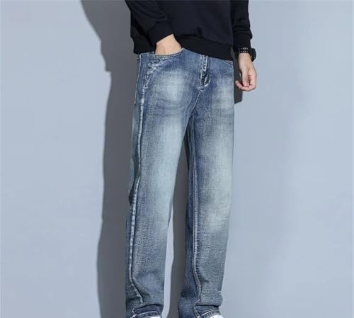 Men Distressed Jeans Washed Loose Fit Straight Denim Pants Wide Leg Casual Winter Trousers2