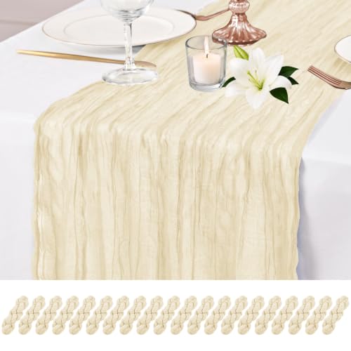20 Pack Ivory Table Runner 17 x 108inch Cheesecloth Table Runner Rustic Boho Gauze Sheer Fabric Cheese Cloth Table Runners for Wedding Party Bridal Baby Shower Birthday Spring Table Decor