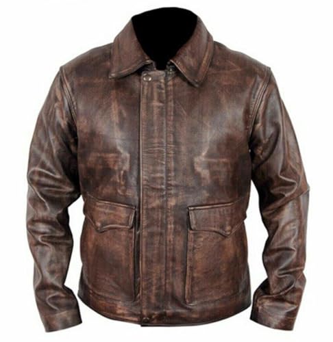 Mens Indiana Jones Harrison Fordd Classic Genuine Real Brown Leather Jacket