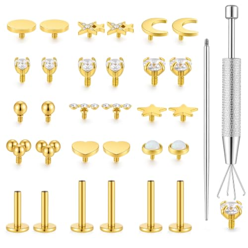 FIRSTGIFT Gold Silver Flat Back Stud Earrings for Women 16G 18G - image 1