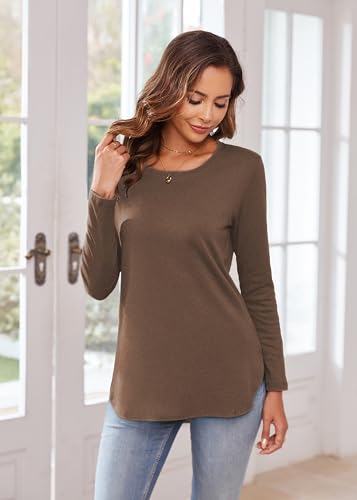 Image of Herou Women's Casual Long /Short Sleeve T Shirt Crewneck with Side Split Fall Pullover Loose Tunic Sweater Tops