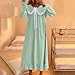 Women's Flannel Nightgown Fall Winter Fashion Lace Lapel Long Sleeves Loose Comfy Nightdress Pajamas Dress Green X-Large