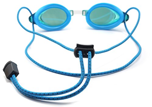 Image of Anti Fog Racing Swimming Goggles with Quick Adjust Bungee Strap (Blue Mirrored)
