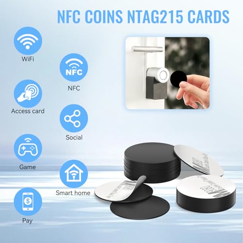 Image of 10 pcs NFC Tags Black NTAG215 NFC 215 Tags NFC Coins Cards Black NFC Stickers Round 13.56MHz NFC Chip with Adhesive Back, Compatible with TagMo and NFC Enabled Phones