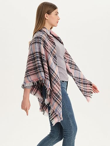 Bufandas casuales con borla de mujer estilo capa invierno bufanda de chal 6