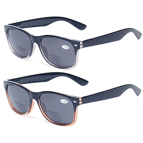 Bifocal Reading Glasses Grey Lens Spring Hinge Plastic Outdoor Sunglasses, 1 Brown 1