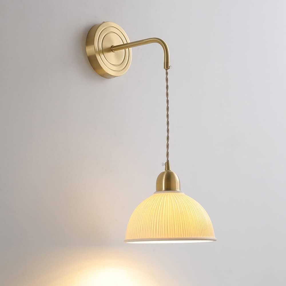 VGTLAKEX Wall Light Copper Wall Sconce Dome Mount Light with Ribbed Glass Indoor Hanging Lamp Headboard Lighting Corridor Bedroom E27