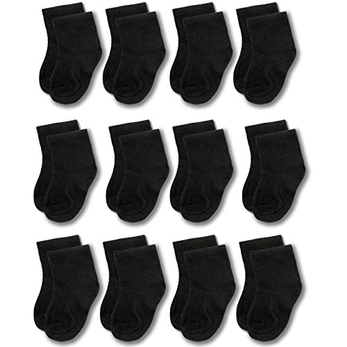 12-Pack Newborn Infant Toddler Socks For Baby Boy Girl Cotton Stretch Crew 0 - 24 Months Black
