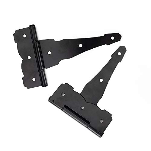 Home Master Hardware Heavy Duty Decorative Shed Storage Gate Barns Kit - 8 In Tee Strap Hinges + Self-Adjusting Gate Latch + 10 3/8 In Ornamental Gate Handle #TOP4